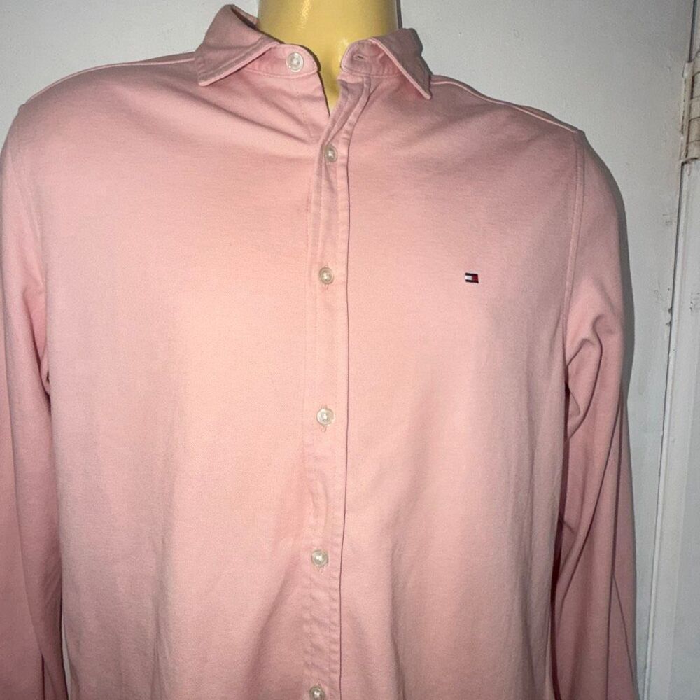 TOMMY HILFIGER Pink Slim Fit Long Sleeve Button up Pique Shirt-M - Picture 2 of 9